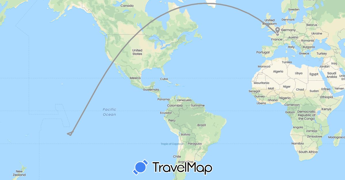 TravelMap itinerary: driving, plane, boat in France, French Polynesia, United States (Europe, North America, Oceania)